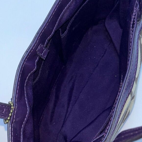Y2K COACH SIGNATURE C STRIPE TOP HANDLE TOTE F48798 BRASS/KHAKI/PURPLE PURSE BAG - Picture 7 of 12